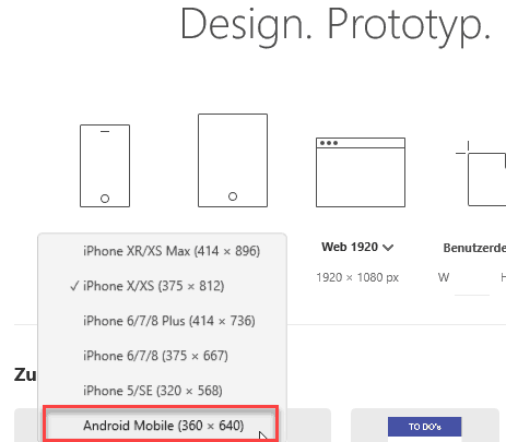 Adobe XD Prototyp Android Mobile
