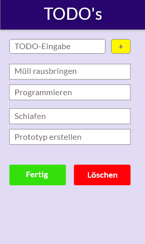 Adobe XD TODO Entwurf