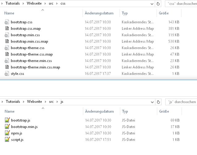 Alle JS und CSS Dateien von Bootstrap