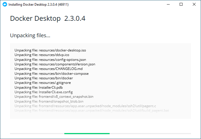 docker installation fortschritt