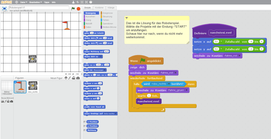 Ein Roboterspiel im Scratch Editor