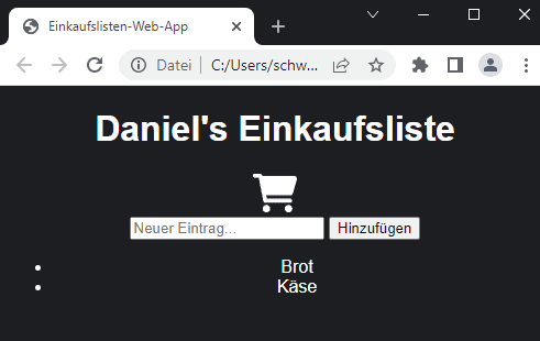 javascript einkaufsliste css