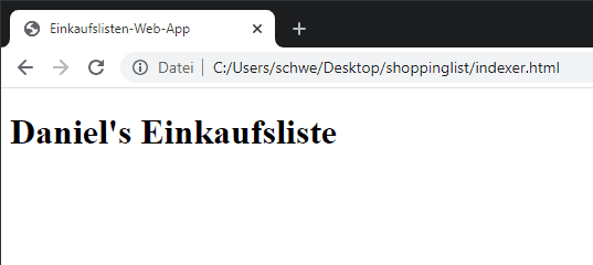 javascript einkaufsliste h1