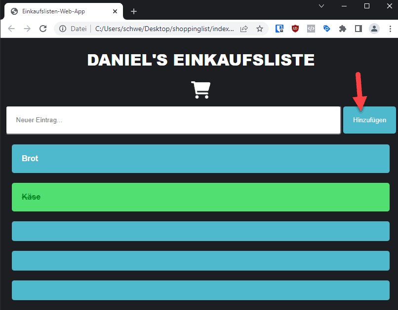 javascript einkaufsliste js liste