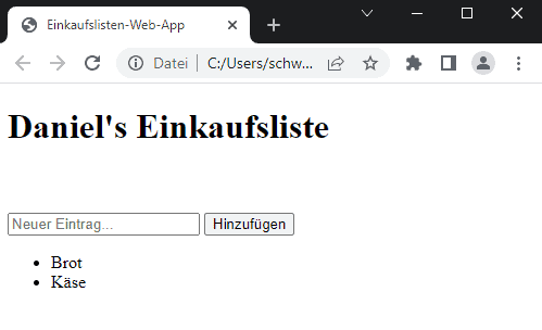 javascript einkaufsliste liste