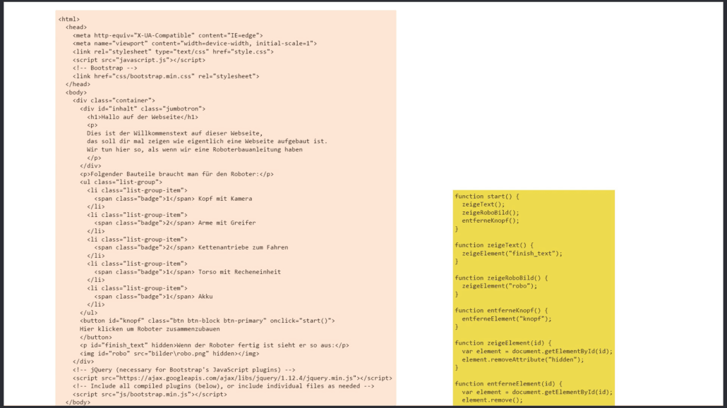 HTML Code für Javascript Beispiel
