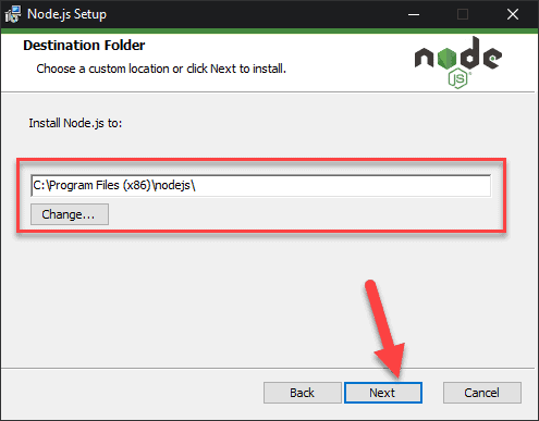 nodejs installer pfad