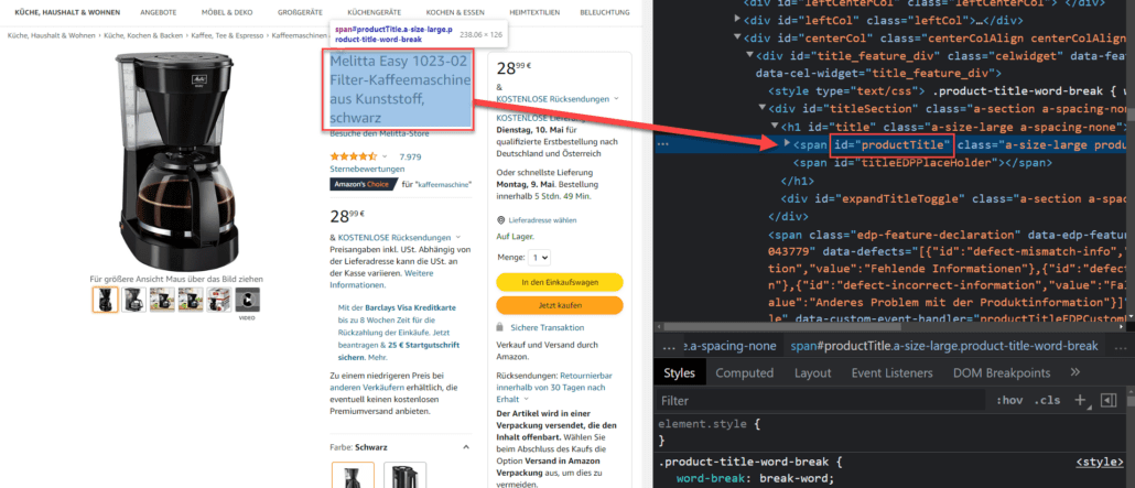 preistracker html elemente finden