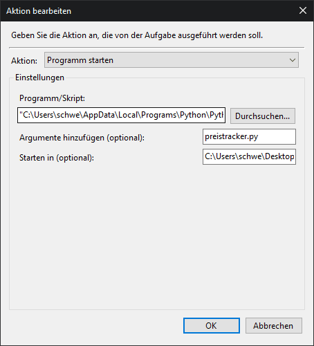 python preistracker scheduler aktion