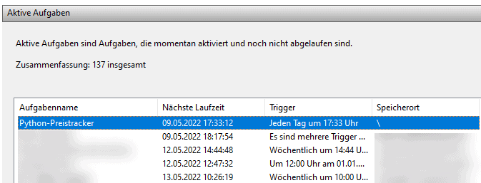 python scheduler aktive aufgaben