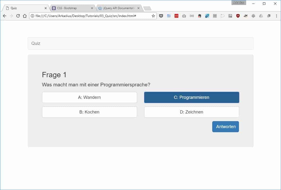 Frageseite des Quiz-Programms